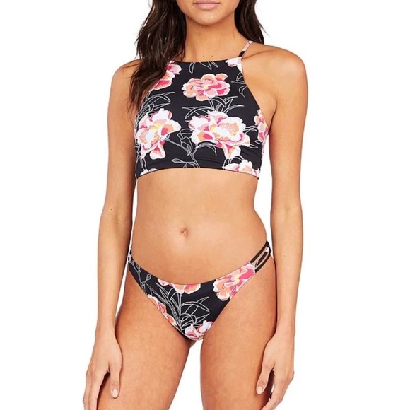 Roxy Crop Top Floral Print Bikini Top Sz L juniors - Picture 2 of 10